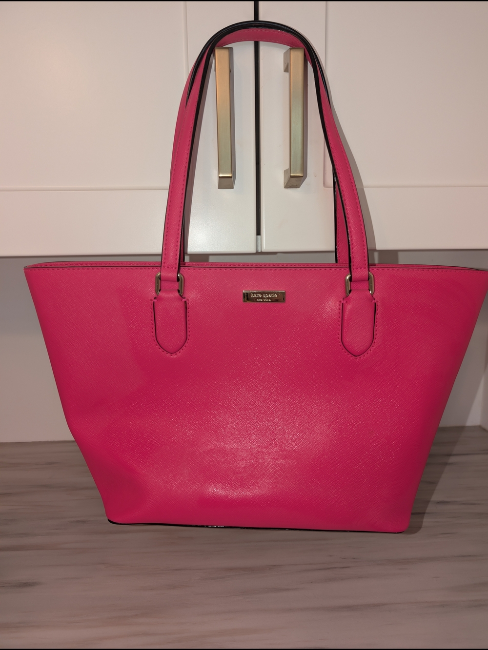 kate spade Bright Pink Structured Tote with Gold Plaque